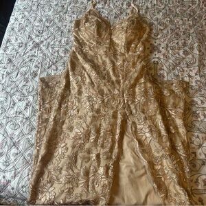 Emerald Sundae Gold Embellished Prom Dress
